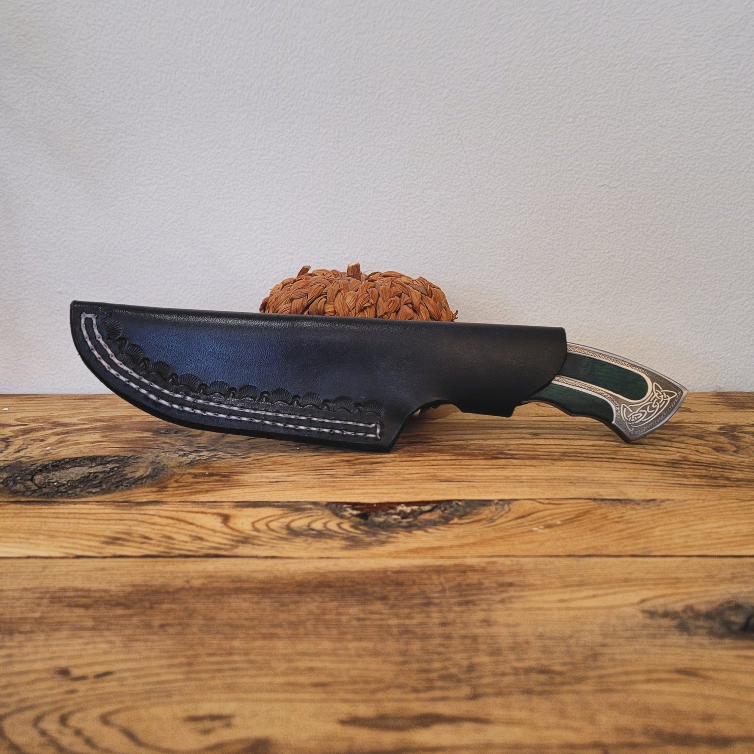 Custom black leather knife sheath