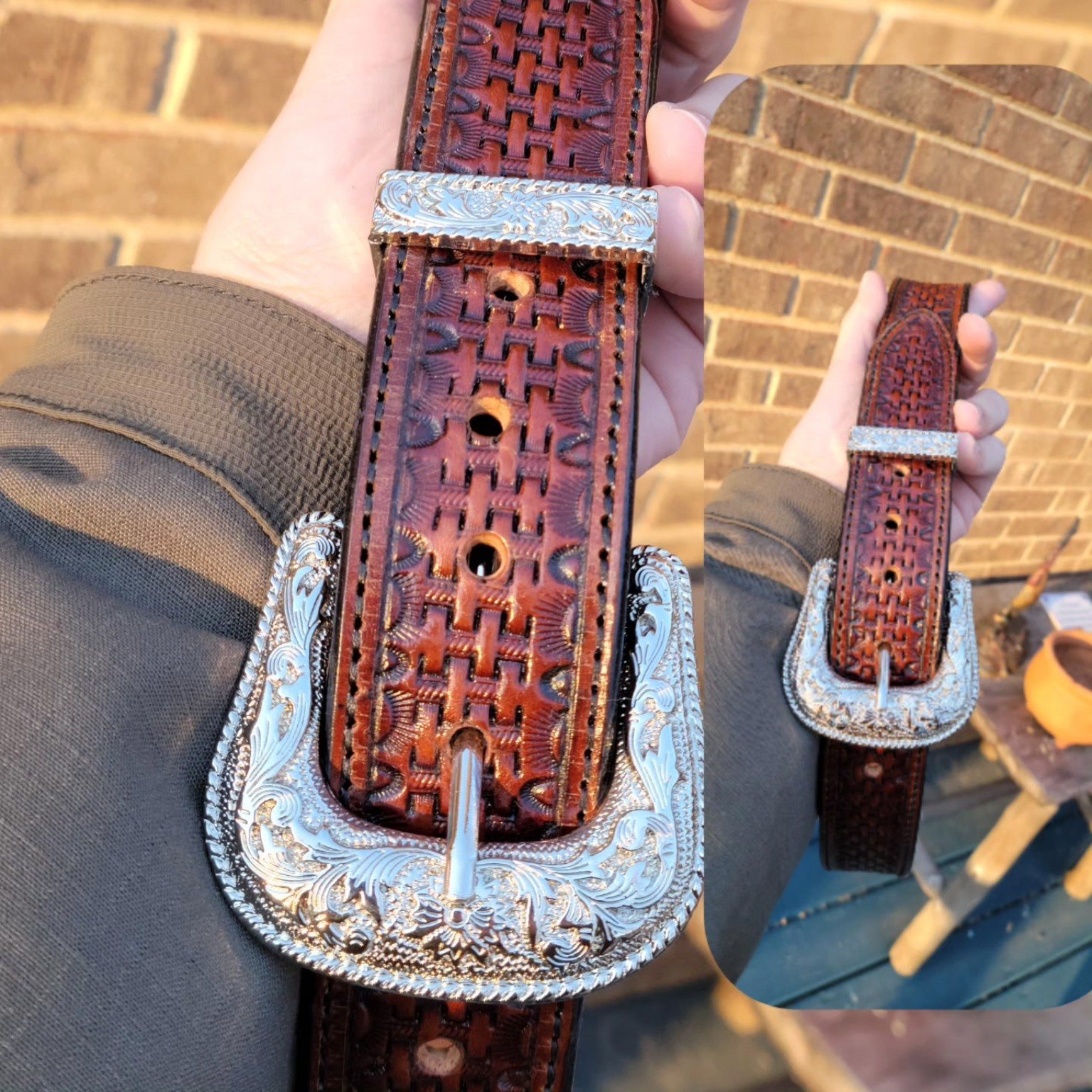 Hand-tooled western leather belt